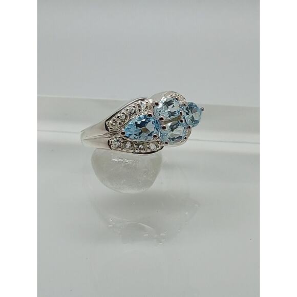 NOS Vintage Estate Blue Topaz Simulated Diamond Sterling Silver Ring Size 7.5 - Picture 9 of 12